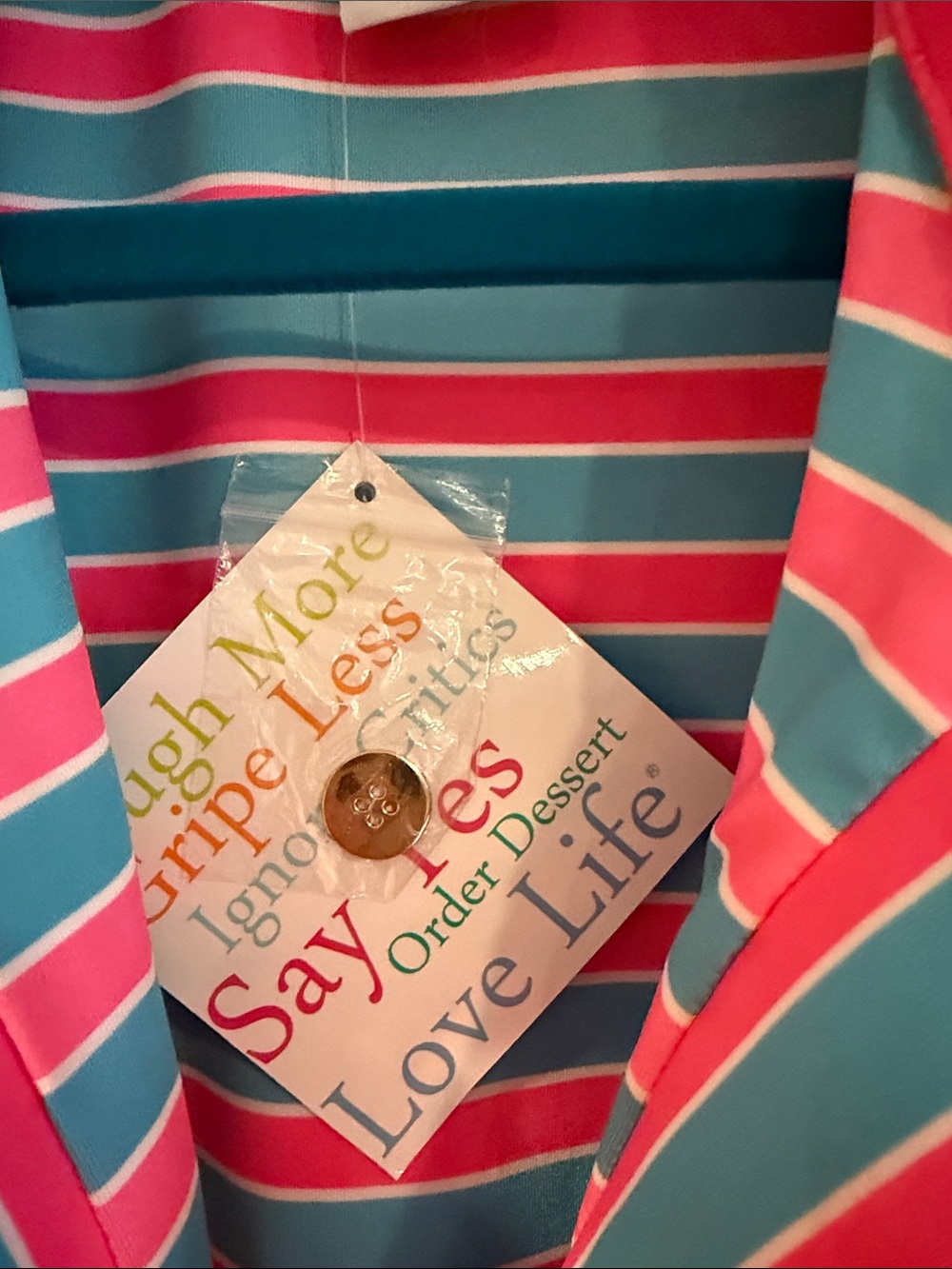 Gretchen Scott Pink & Aqua Striped Button-Front Top - Picture 3 of 5